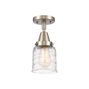 Bell 5 in. 1-Light Brushed Satin Nickel, Deco Swirl Flush Mount with Deco Swirl Glass Shade