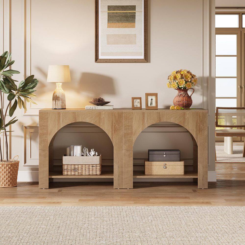 Kerlin 27.56 in. Brown Rectangular Wood End Table with 2 Storage Shelves - thumbnail 7