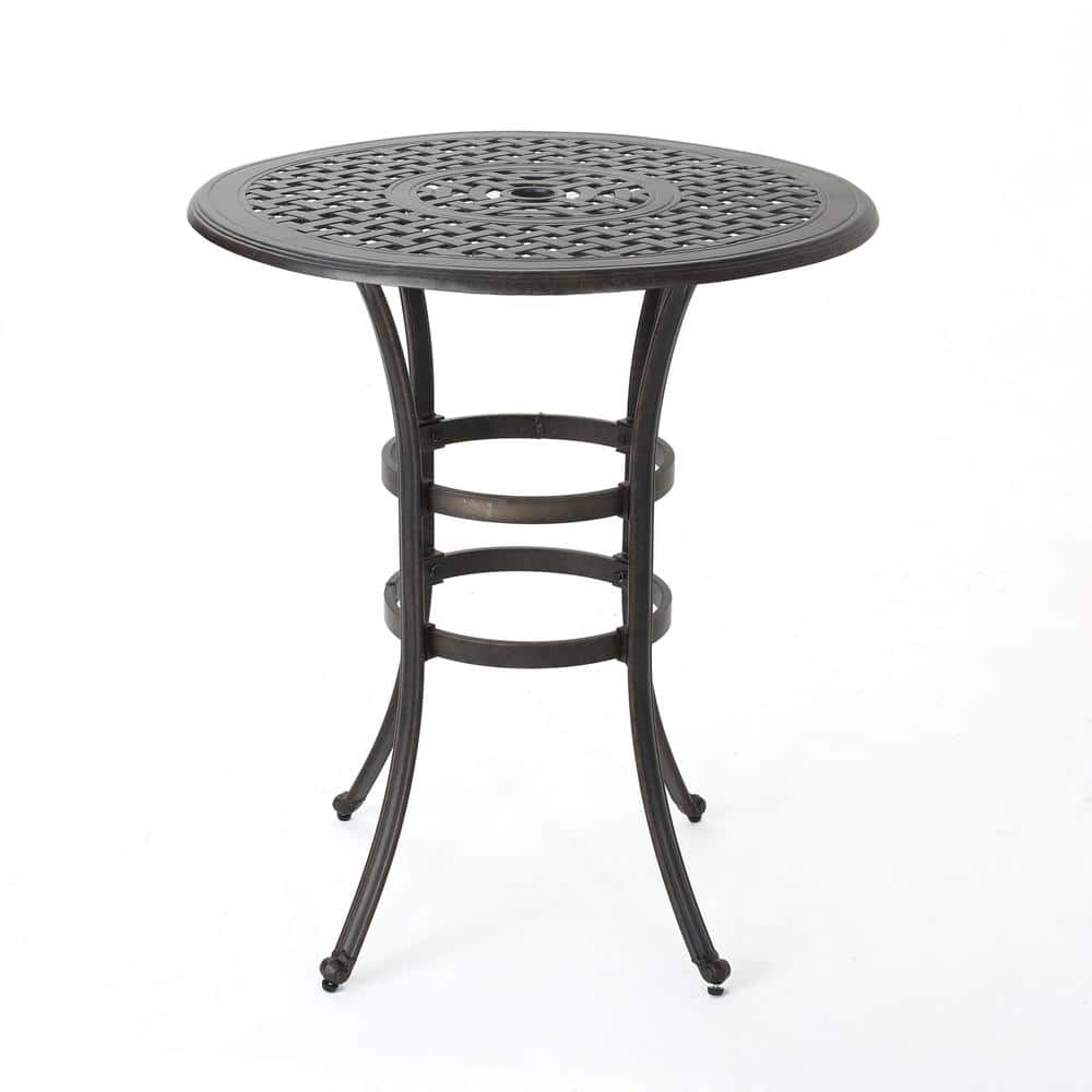 Traditional Copper Round Cast Aluminum Outdoor Bistro Table with Lattice Pa