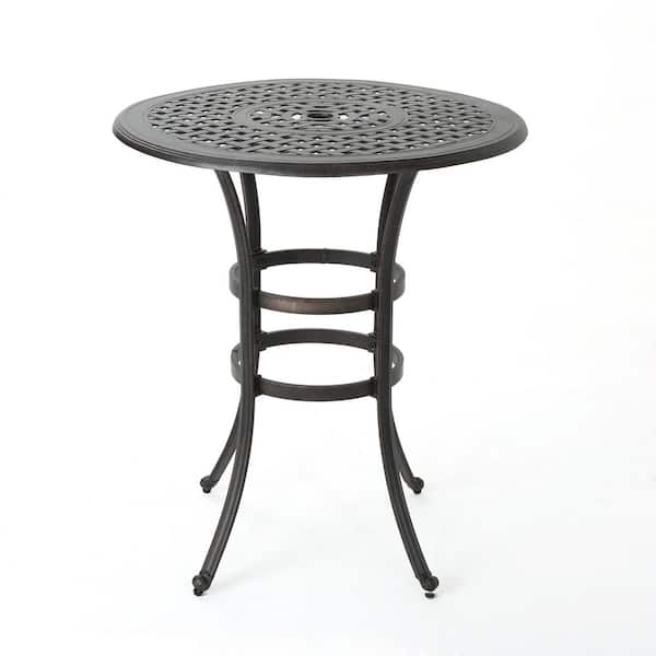 Unbranded Traditional Copper Round Cast Aluminum Outdoor Bistro Table with Lattice Pattern Tabletop, Curved Legs and Umbrella Hole