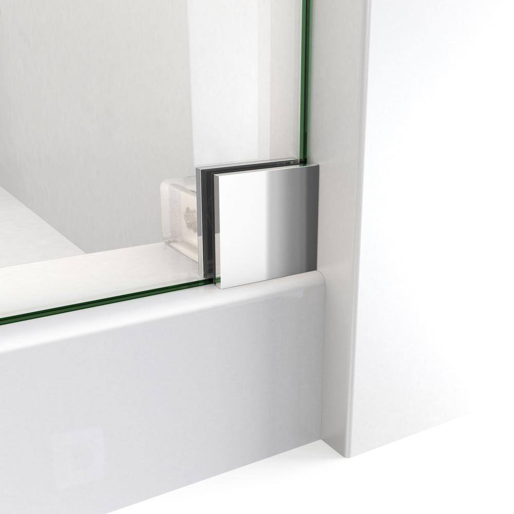 76" Frameless Clear Glass Sliding Shower Enclosure with Polished Stainless Steel Frame