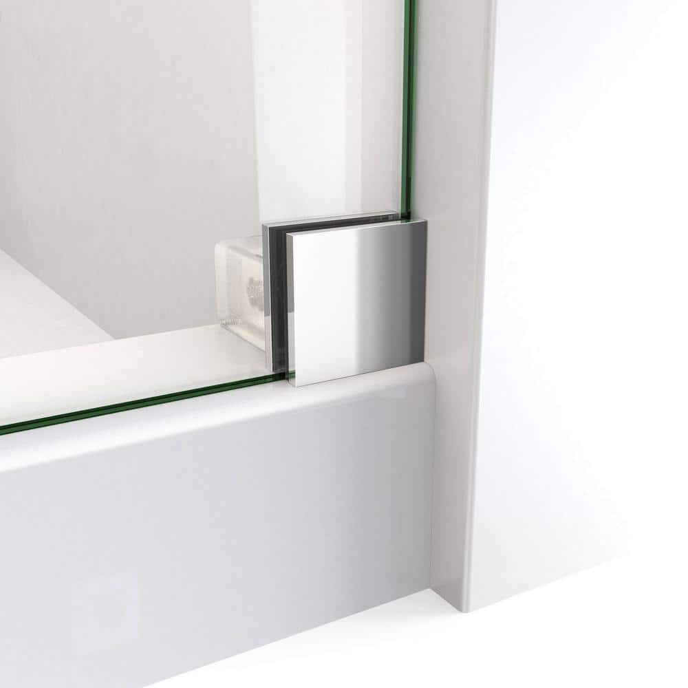 76" Polished Stainless Steel Frameless Sliding Shower Enclosure with Clear Glass