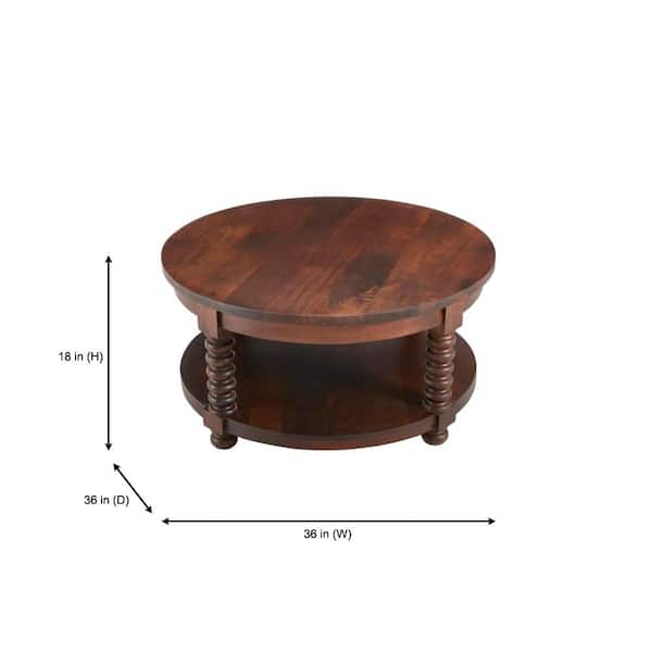 Glenmore Medium Walnut Brown Round Wood Coffee Table with Detailed Legs