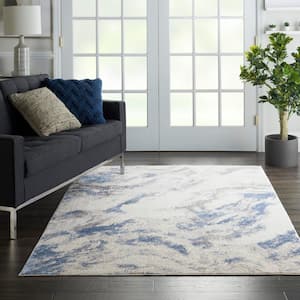 Silky Textures Blue/Ivory/Grey 4 ft. x 6 ft. Abstract Contemporary Area Rug