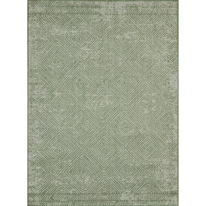 Breyleigh Carzon Cream/Green 2 ft. x 6 ft. 7 in. Geometric Polypropylene Indoor/Outdoor Area Rug