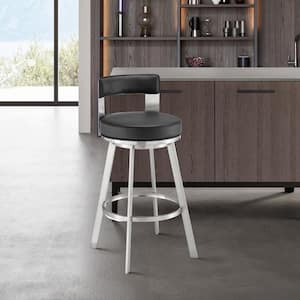 Flynn 30 in. Black/Brushed Stainless Steel Low Back Metal Bar Stool with Faux Leather Seat