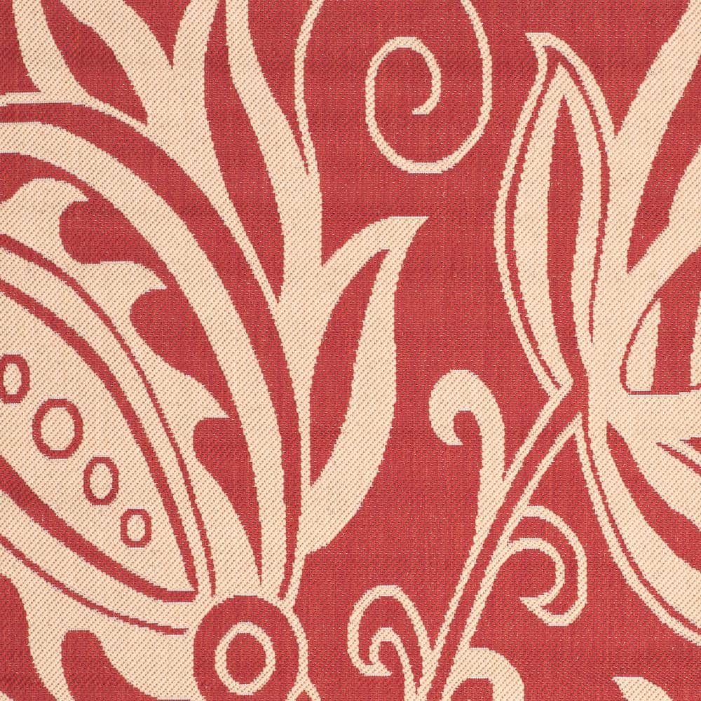 Red and Natural Floral Rectangular Synthetic Area Rug