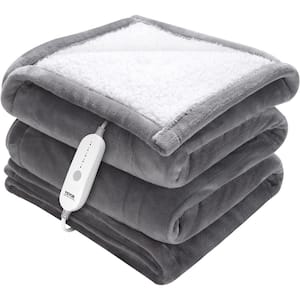Heated Blanket Electric Throw 50 in. x 60 in. Twin Size Soft Flannel, Sherpa Heating Blanket Electric Blanket, Grey