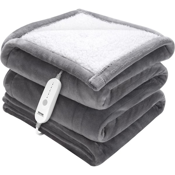 VEVOR Heated Blanket Electric Throw 50 in. x 60 in. Twin Size Soft Flannel, Sherpa Heating Blanket Electric Blanket, Grey