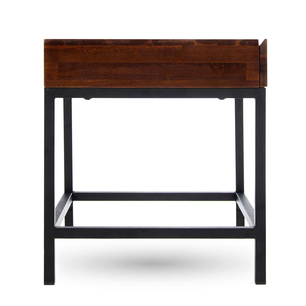 Dark Oak and Black Metal Industrial Storage Side Table
