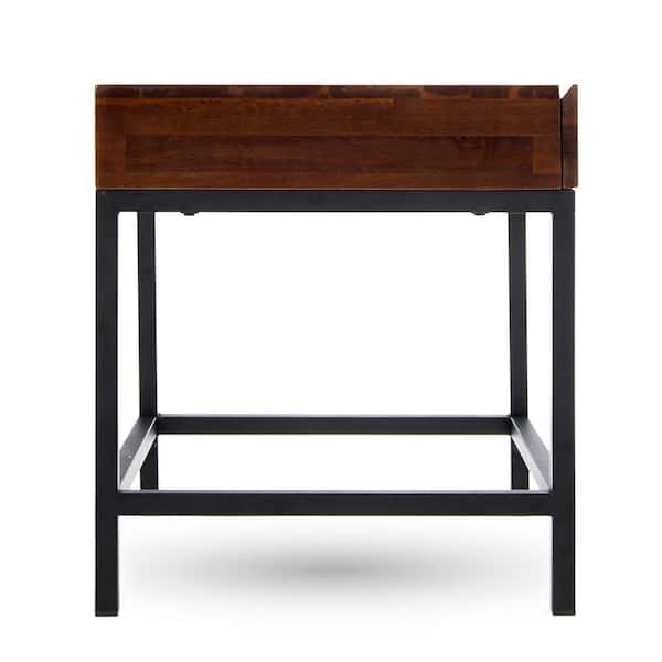 Noble House Ebany 20 in. Dark Oak and Black Metal Storage Side Table