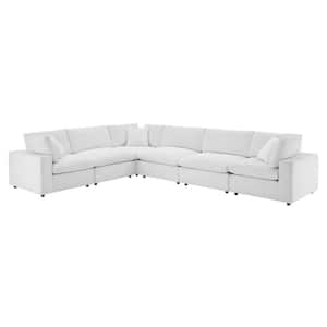 Commix 119 in. 6-Piece White Down Filled Overstuffed Performance Velvet Sectional Sofa