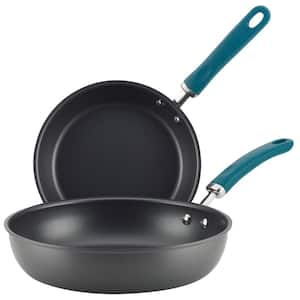 Create Delicious 2-Piece Hard-Anodized Aluminum Nonstick Skillet Set in Teal and Gray