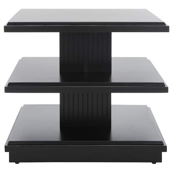 SAFAVIEH Suette 23.6 in. Black Square Wood End Table with Shelves