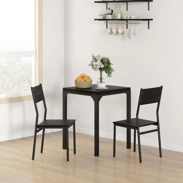 3 Piece Dining Table Space Saving Kitchen Table Set Black (Set for 2)
