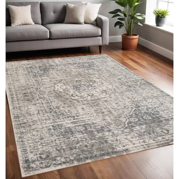 5 ft. x 8 ft. Gray And Ivory Medallion Area Rug
