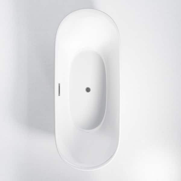 59 in. Acrylic Flatbottom Non-whirlpool Freestanding Bathtub in Gloss White