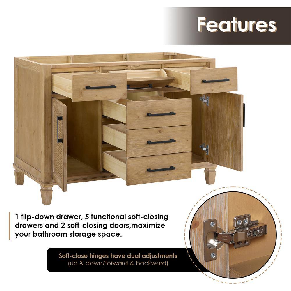 Solana 47.2" Weathered Fir Wood Vanity Base with Rattan Accents
