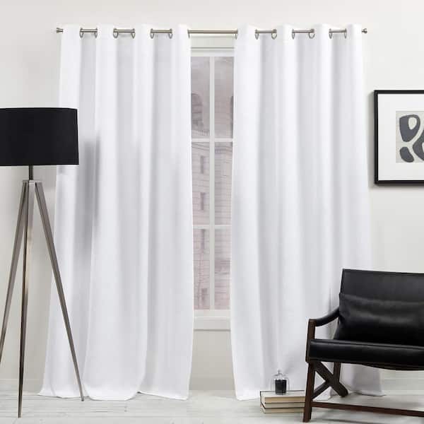 EXCLUSIVE HOME Olenna White Embossed Woven Room Darkening Grommet Top Curtain, 50 in. W x 84 in. L (Set of 2)