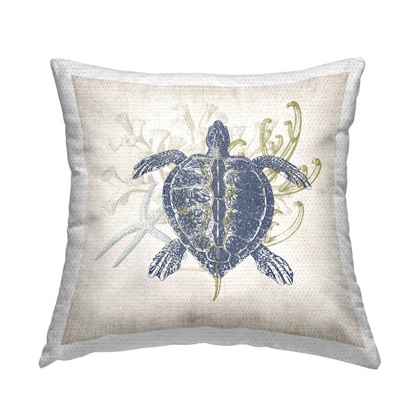Stupell Industries Swimming Turtle Aquatic Ocean Sea Life Blue Square Outdoor Throw Pillow