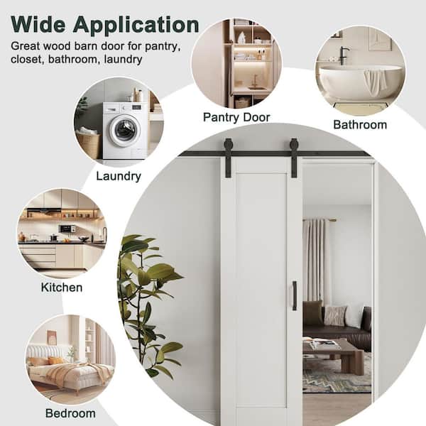 32 in. x 84 in. White Primed Paneled MDF Sliding Barn Door with Hardware Kit