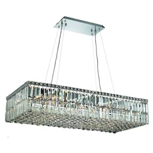 Timeless Home 36 in. L x 18 in. W x 7.5 in. H 16-Light Chrome Contemporary Chandelier with Clear Crystal