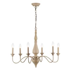 6-Light Rustic Wood Finish French Farmhouse Chandelier with Candle Holder Bases