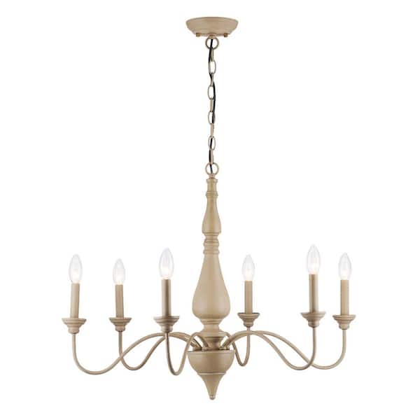 Merra 6-Light Rustic Wood Finish French Farmhouse Chandelier with Candle Holder Bases