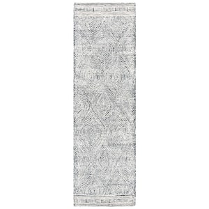 Abstract Ivory/Charcoal 2 ft. x 10 ft. Geometric Runner Rug