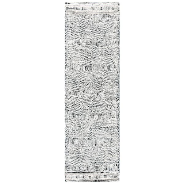Abstract Ivory/Charcoal 2 ft. x 10 ft. Geometric Runner Rug