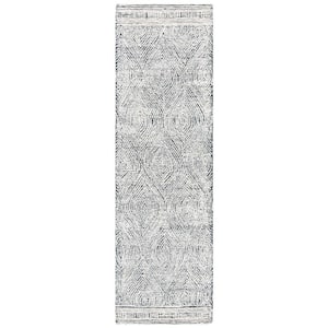 Abstract Ivory/Charcoal 2 ft. x 14 ft. Geometric Runner Rug