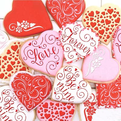 Contemporary Hearts and Love, Be Mine, Forever Hearts Cookie Stencil Bundle (6 Patterns)