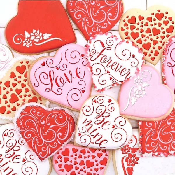 Designer Stencils Contemporary Hearts and Love, Be Mine, Forever Hearts Cookie Stencil Bundle (6 Patterns)