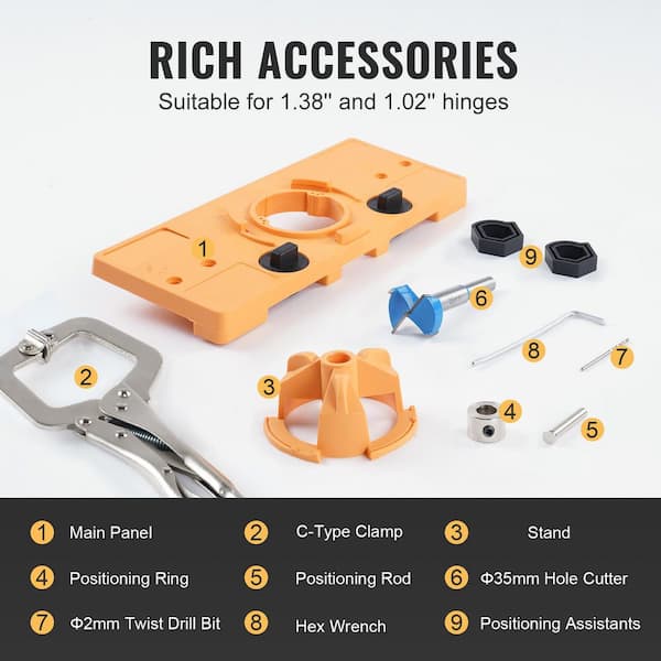 SKYSHALO Concealed Hinge Jig, Cabinet Hinge Jig with C-Type Clamp