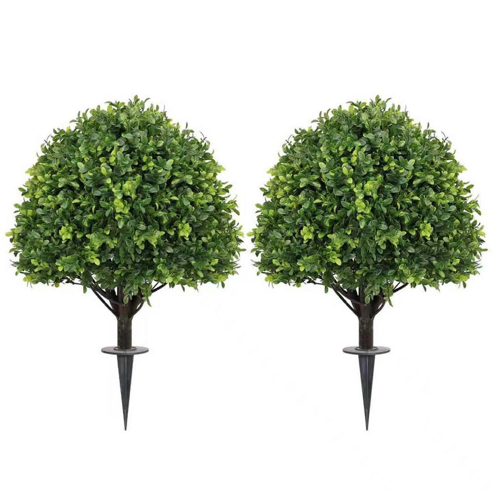 HOYMN 2.3 ft. UV Resistant Outdoor Artificial Boxwood Ball Bush Topiary ...