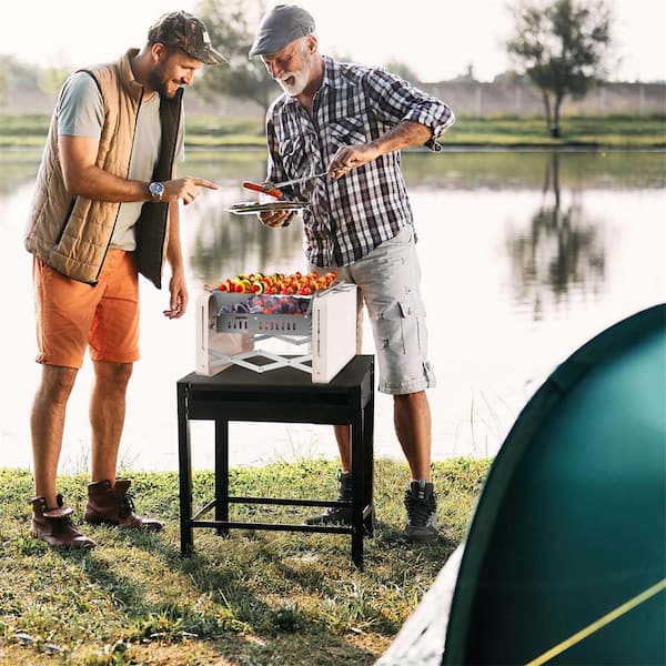 Costway Outdoor Portable Charcoal Grill in White with 2 Stainless