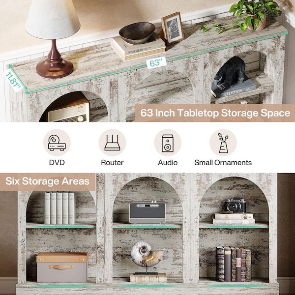 Ezlynn Distressed White TV Stand Entertainment Center Fits TVs Up to 55 to 65 in. with 3 Tier Storage Home Living Room