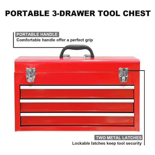 Big Red 20.5 in. L x 8.6 in. W x 11.8 in. H, Portable 3-Drawer
