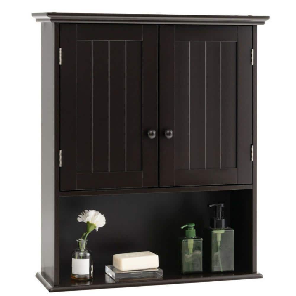 Espresso MDF Wall Mount Bathroom Cabinet with Open Shelf
