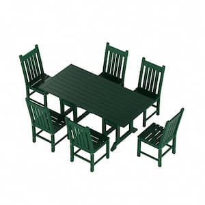 Hayes Dark Green 7-Piece HDPE Plastic Outdoor Dining Set with Side Chairs
