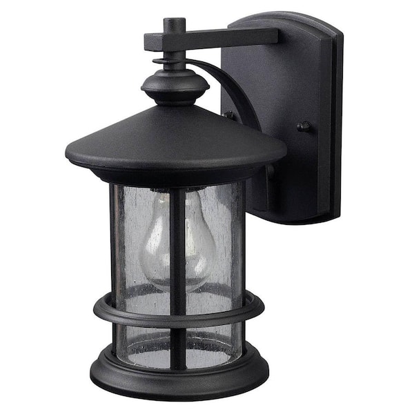CANARM Ryder 1-Light Black Outdoor Wall Lantern Sconce with Seeded Glass