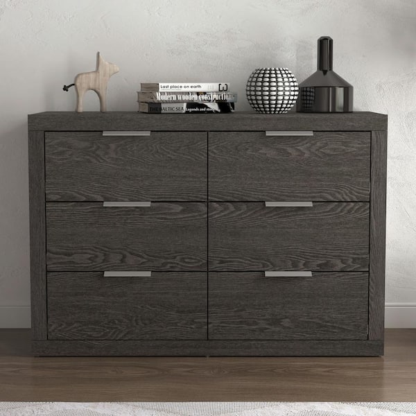 GALANO Harlowin 6-Drawer Dark Grey Oak Dresser (31.7 in. H x 46.5 in. W x 16.1 in. D)
