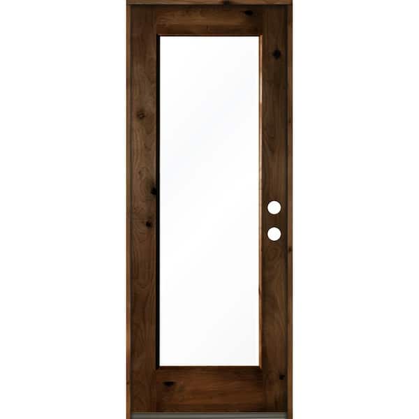 Krosswood Doors 30 in. x 80 in. Rustic Knotty Alder Left Hand Full-Lite Clear Provincial Stain Wood Inswing Single Prehung Front Door