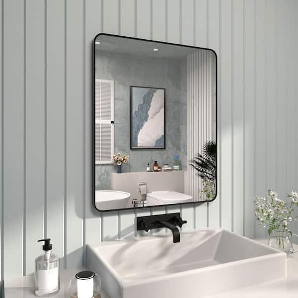 30 in. W x 36 in. H Rectangular Framed Wall Bathroom Vanity Mirror in Matte Black
