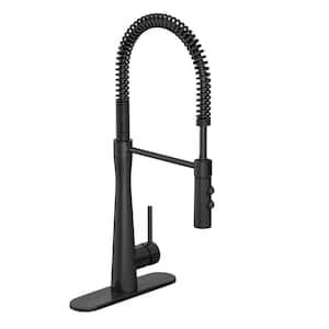 Single-Handle Spring Sprayer Kitchen Faucet with Dual Function Sprayhead in Matte Black