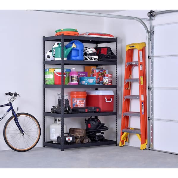 5-Tier Heavy Duty Boltless Steel Garage Storage Shelving Unit in Black (48 in. W x 78 in. H x 24 in. D)