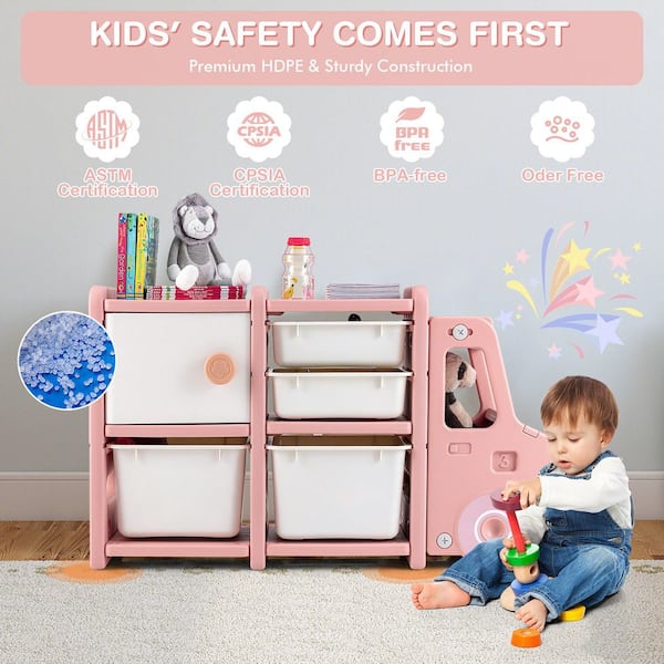 Delta Children Kids' Toy Storage Organizer with 12 Plastic Bins - White/Pink
