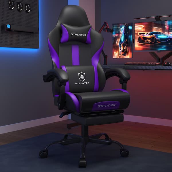Faux Leather Gaming Chair Adjustable Height Heavy Duty Ergonomic Computer Office Desk Chair, Purple