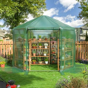 13.4 ft. x 13.4 ft. x 8.8 ft. Walk-In Greenhouse, Heavy-Duty Metal Frame Greenhouse, 180g Double Layer PE Cover