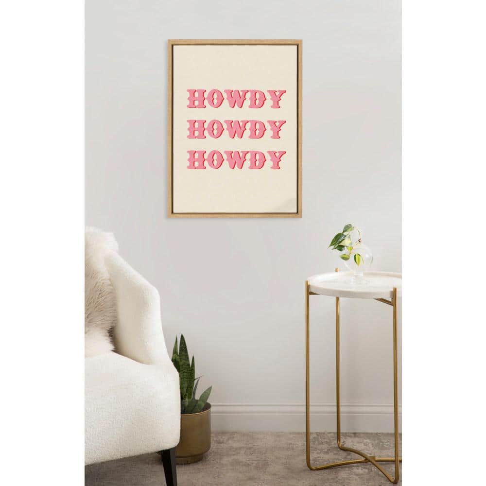 Natural Framed Canvas Print with Pink Howdy Text, 18"x24"